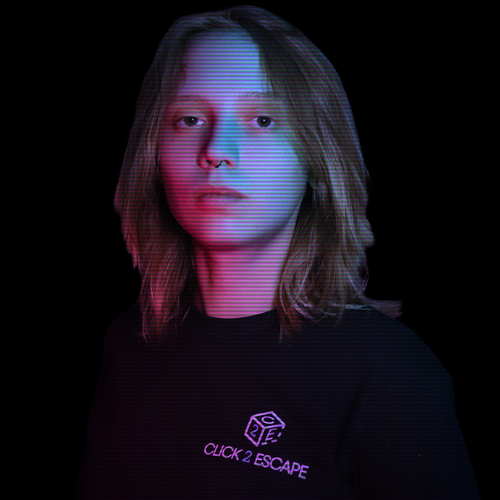 A digitally edited portrait of Weronika Przywora, 2D Animator. The image has a cyberpunk-style neon glow, featuring pink and blue lighting against a dark background.